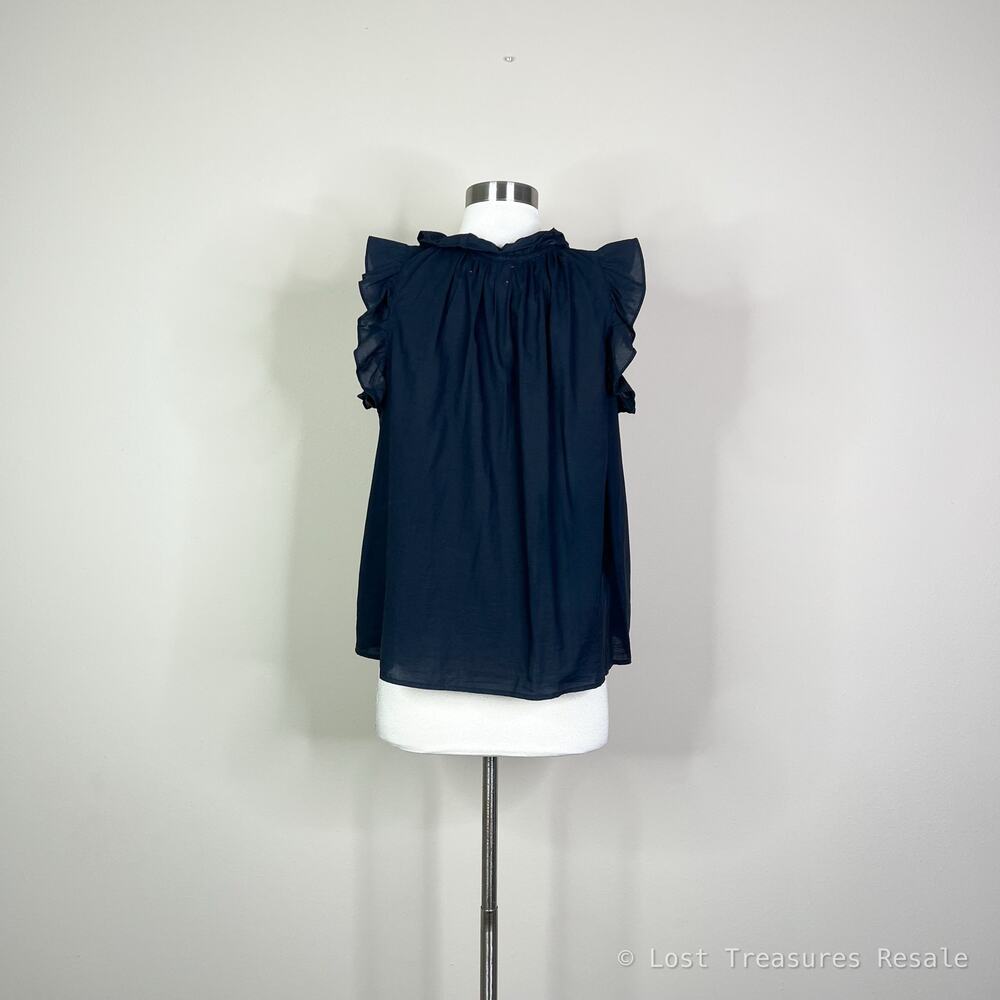 Xirena | Bex Ruffle Flutter Sleeve Bexie Cotton Designer Blouse Top Black Small - Picture 5 of 7